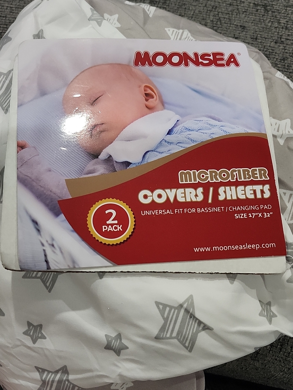 Moonsea Microfiber Bassinet Sheets - Gray Star Print (2-Pack)